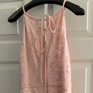 NW Lace Tie Back Halter Dress from David's Bridal. Size 18W. Color Med Blush